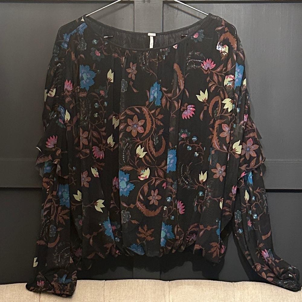 Free People Floral Ruffled Blouse- small